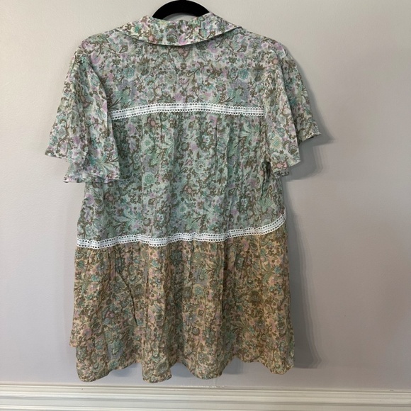 Cato Women’s Short Sleeve Green & Pink Button Up Floral Lace Blouse Sz L GUC - Picture 8 of 8